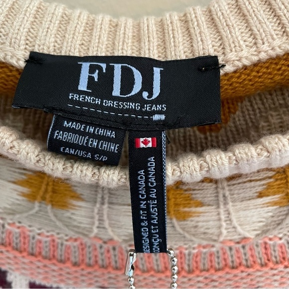 FDJ Tribal Fair Isle Crewneck Ribbed Sweater, Size S - Picture 7 of 10